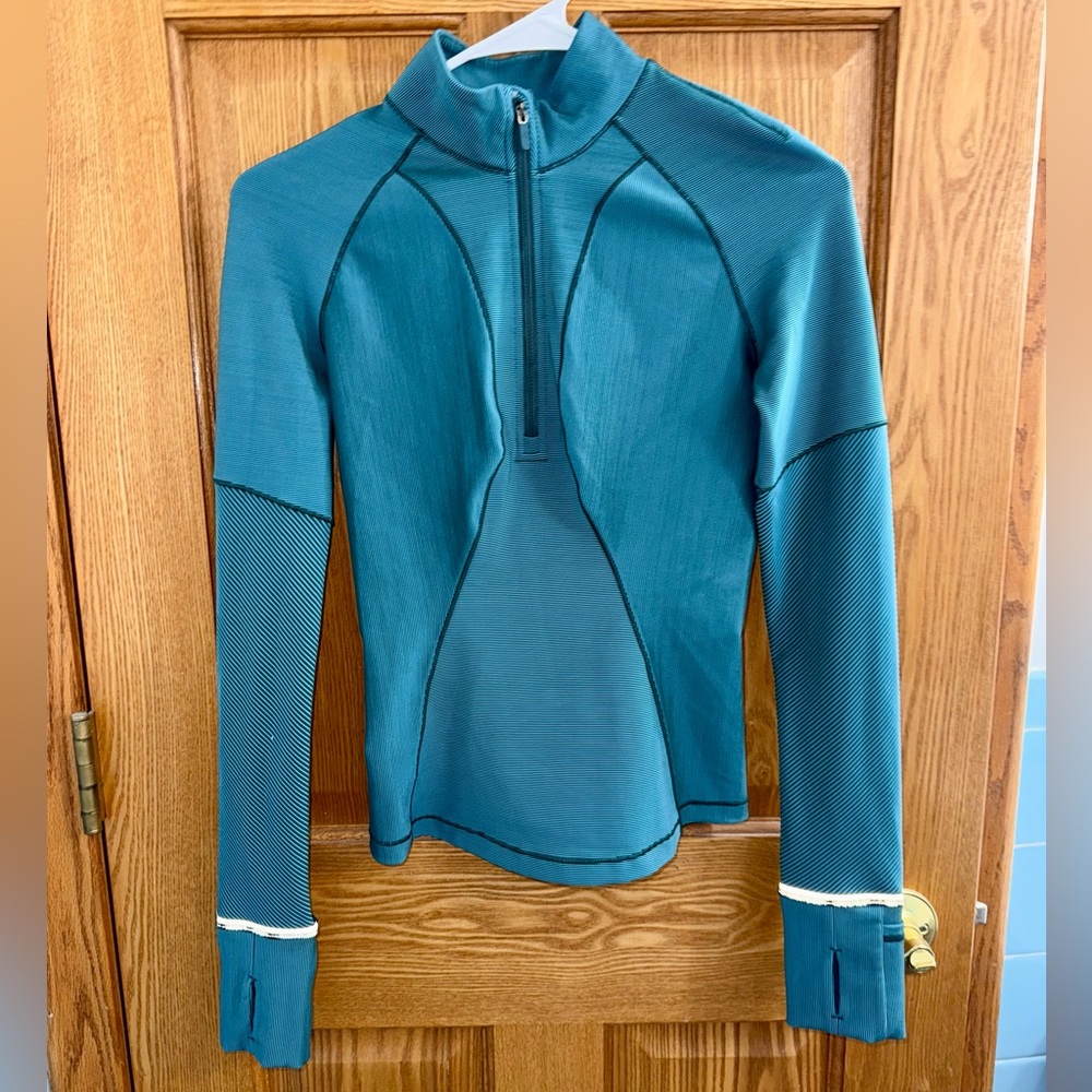 Lululemon Green Blue Two-Tone Ribbed Half Zip Running Sweatshirt Womens Rulu Run